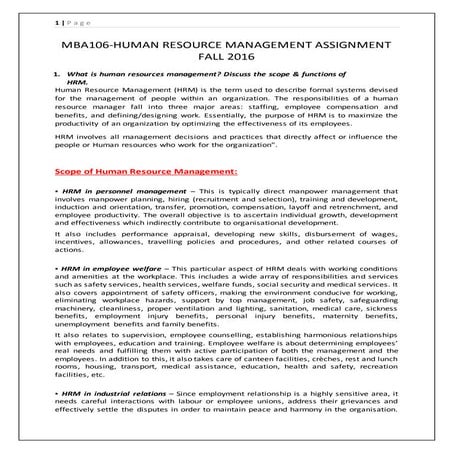 Human resource management assignment
