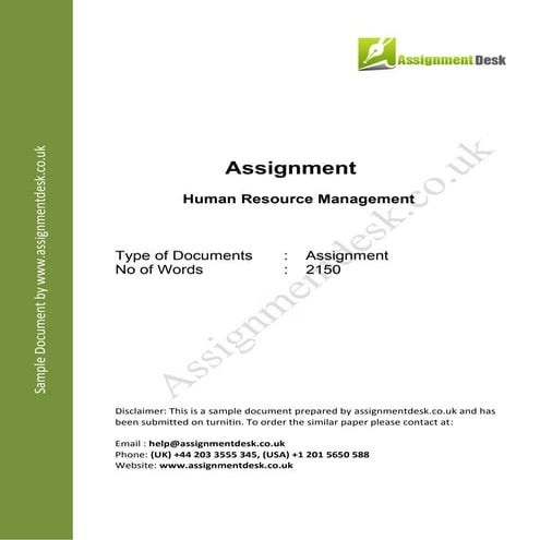 Human Resource Management Assignment Sample