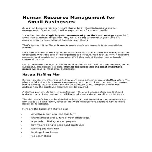 Human resource management for small businesses