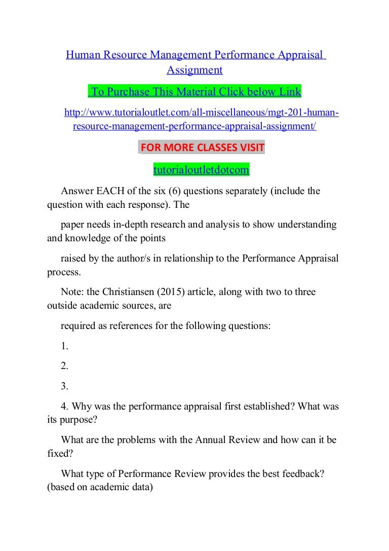 Human resource management performance appraisal assignment