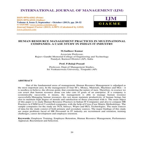HUMAN RESOURCE MANAGEMENT PRACTICES IN MULTINATIONAL COMPANIES-A CASE ...