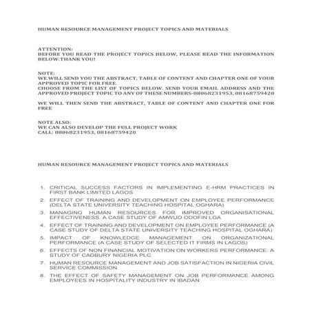 HUMAN RESOURCE MANAGEMENT PROJECT TOPICS AND MATERIALS.docx