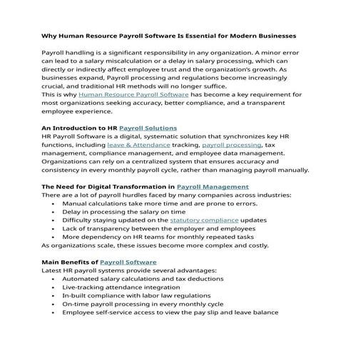 Smart HRMS Software for Modern Workplaces | PDF