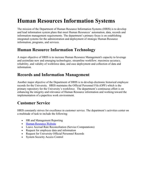 Hris and its application software (Human Resource Information System) | PPT