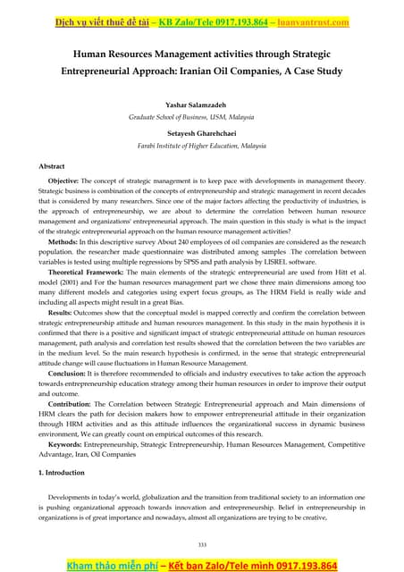 Entrepreneurial Management A Literature Review | PDF