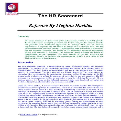 Human resources scorecard