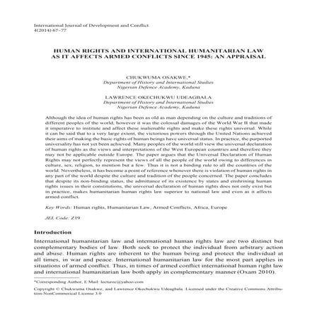 HUMAN RIGHTS AND INTERNATIONAL HUMANITARIAN LAW AS IT AFFECTS ARMED ...