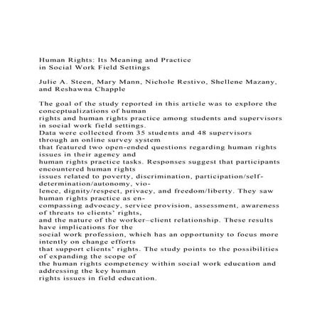 Human Rights Its Meaning and Practicein Social Work Field S.docx