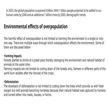 Enviornmental effects of overpopulation.