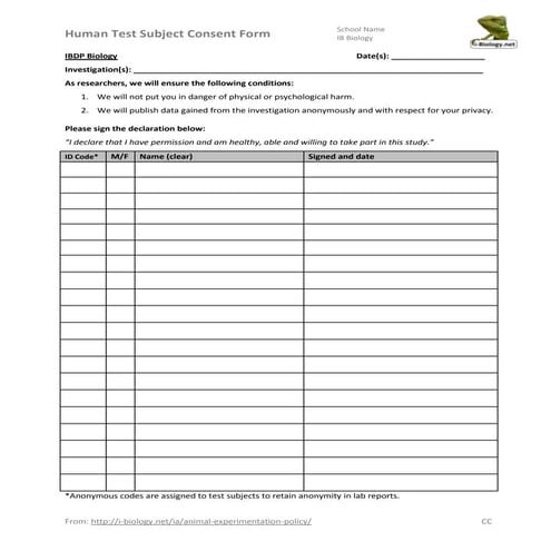 Human Subject Consent Form