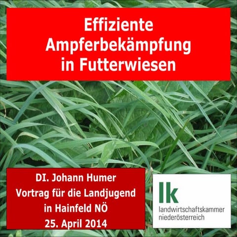 HUMER Johann, Effiziente Ampferbekaempfung in Futterwiesen,Hainfeld,2014.ppt