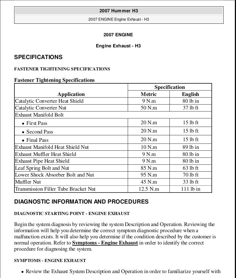 Hummer H3 Service Manual
