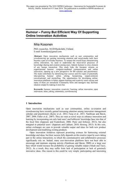 Humour and online innovation environments