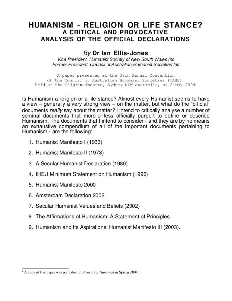 HUMANISM RELIGION OR LIFE STANCE? A CRITICAL AND PROVOCATIVE ANALYS…