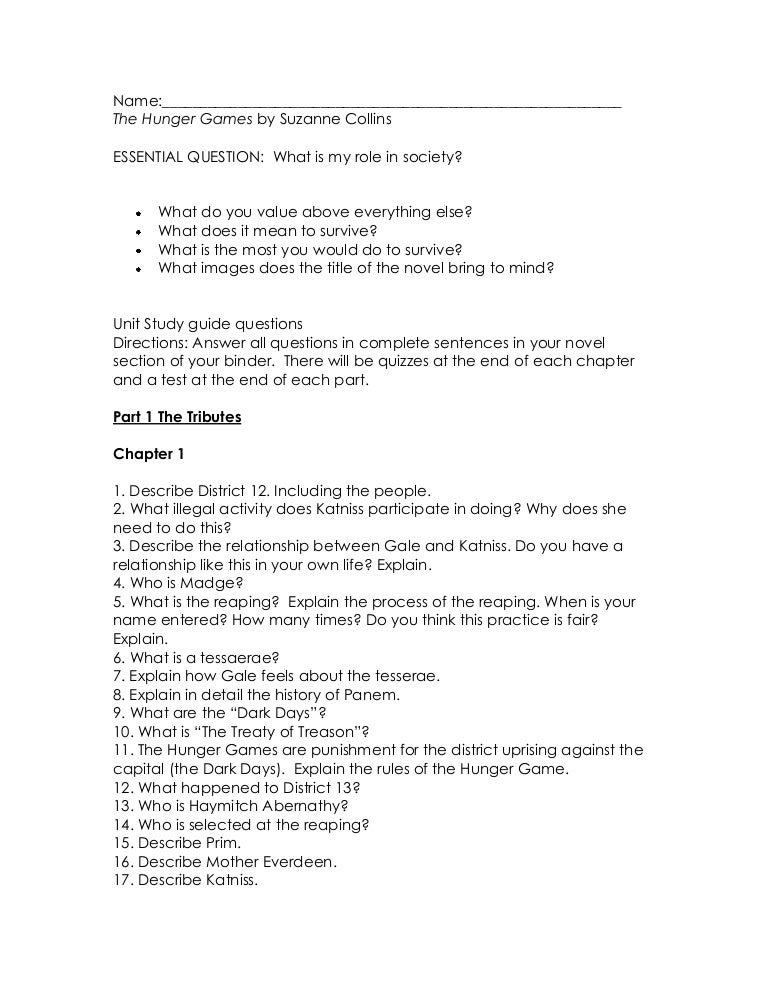 Hunger games study questions students