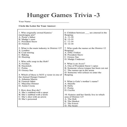 Hunger games trivia 3