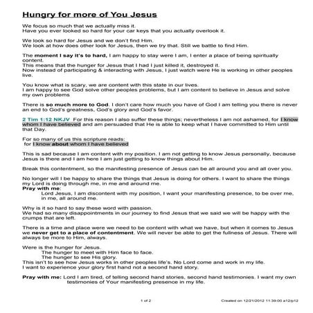 Hungry for more of you Jesus