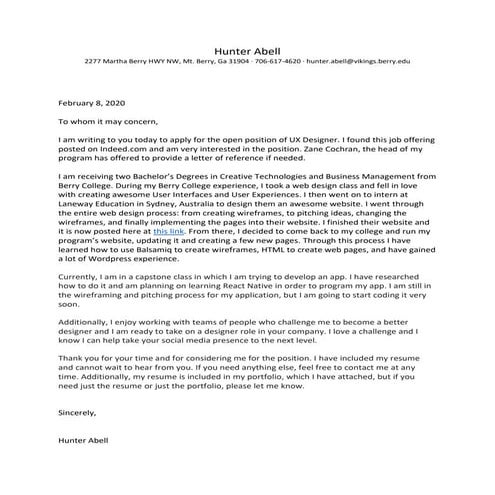 Hunter abell cover letter