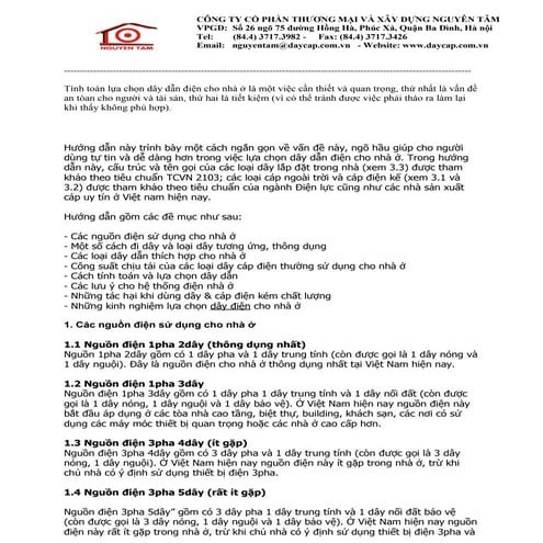 Hướng dẫn sử dụng dây cáp điện tiết kiệm