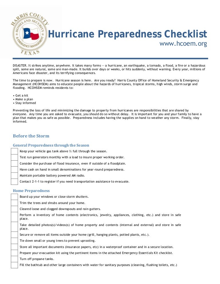 Hurricane preparednesschecklist