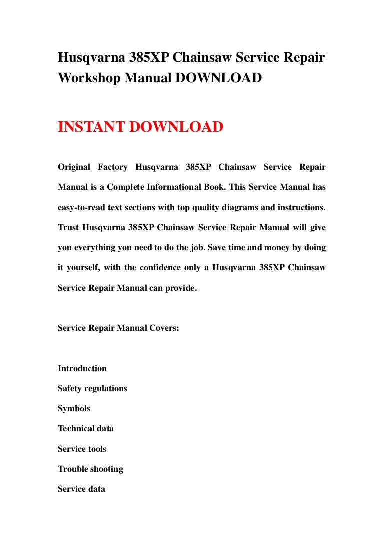 Husqvarna 385 xp chainsaw service repair workshop manual download