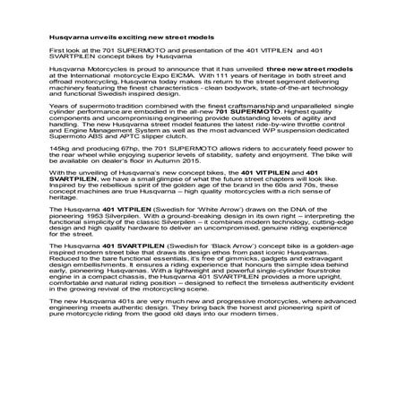 Husqvarna 701 Supermoto press release