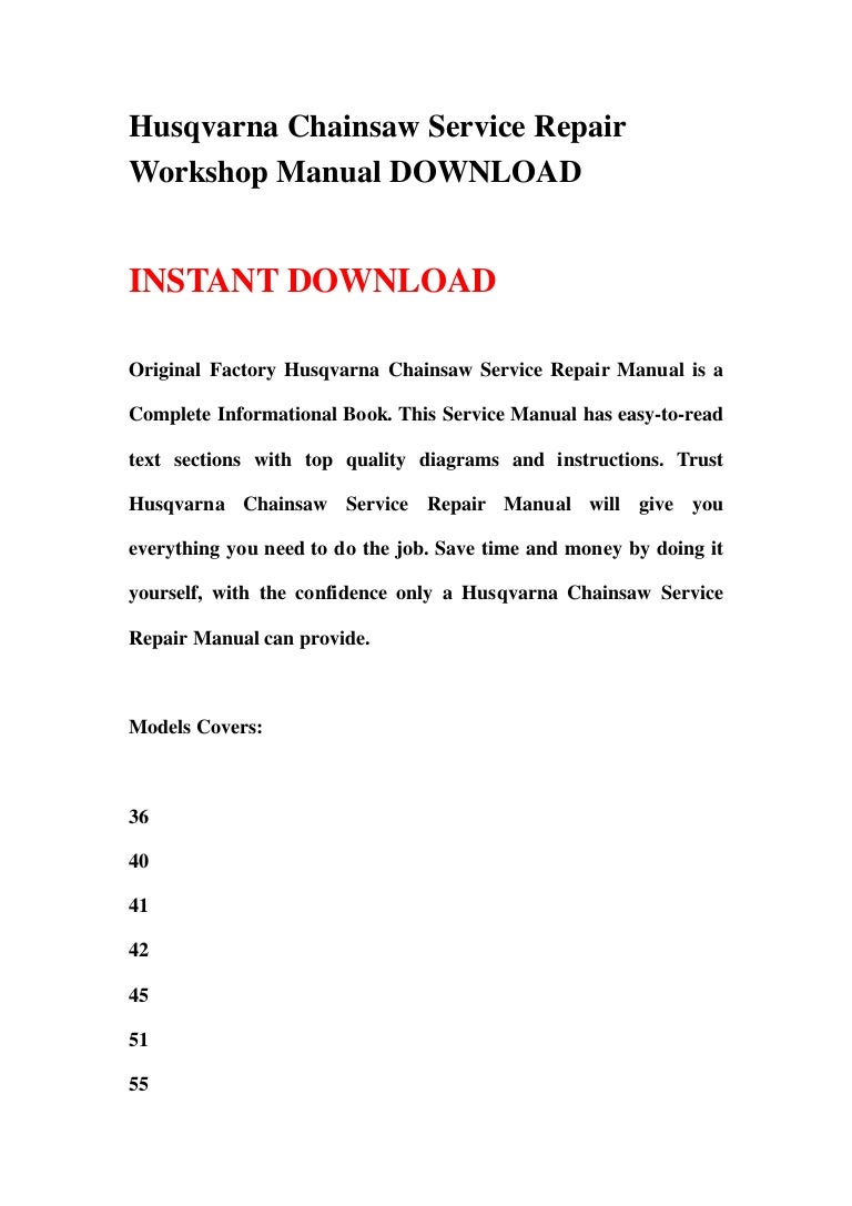 Husqvarna Chain Saw Workshop Manual