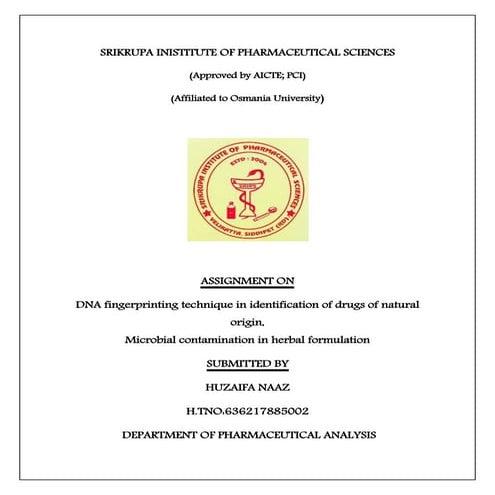DNA FINGERPRINTING TECHNIQUE FOR IDENTIFICATION OF DRUGS OF NATURAL ORIGIN AN...