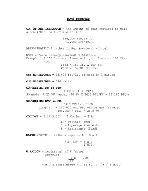 Hvac formulas