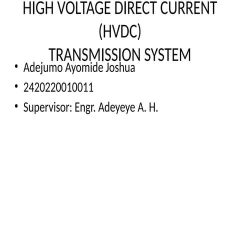 Comprehensive Overview of High Voltage Direct Current (HVDC ...