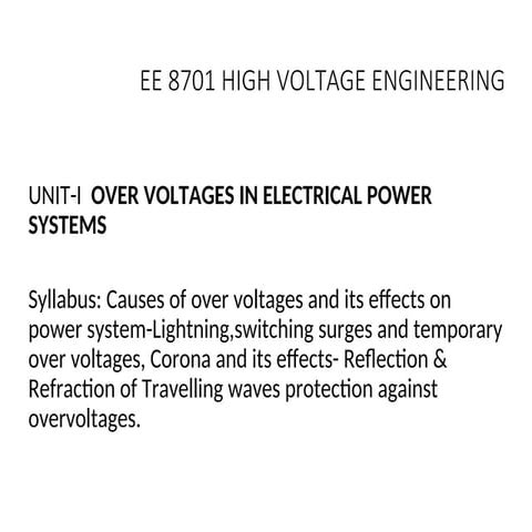 High Voltage Engineering  COMPLETE UNIT-I ppt