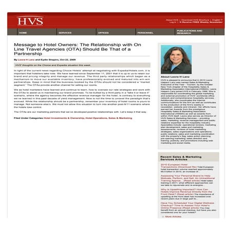 Hvs messageto hotelowners-therelationshipwithonlinetravelagencies(ota)shouldb...