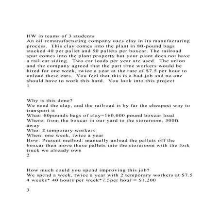 HW in teams of 3 studentsAn oil remanufacturing company uses c.docx