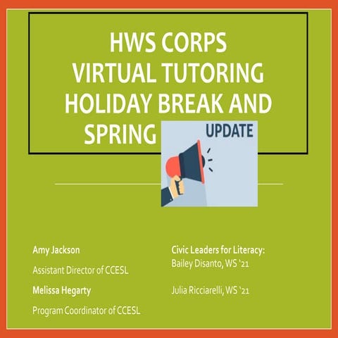 HWS Corps Virtual Tutoring Holiday Break and Spring Semester Update