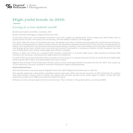 High Yield Bonds in 2018: living in a low-default world