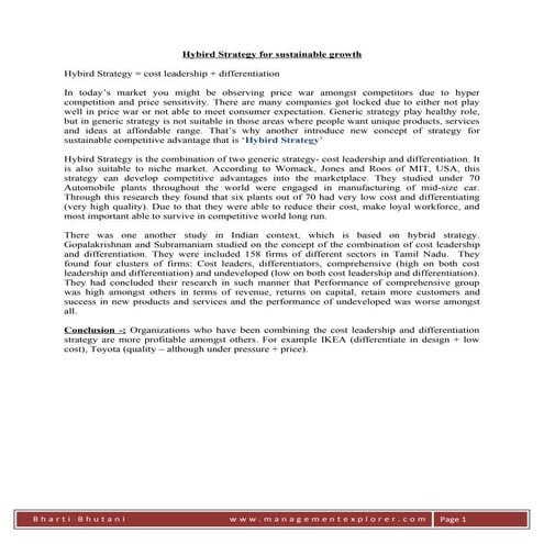 Hybird strategy for sustainable growth