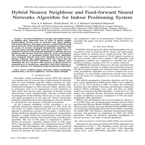Hybrid nearest neighbour and feed forward neural networks algorithm for indoo...