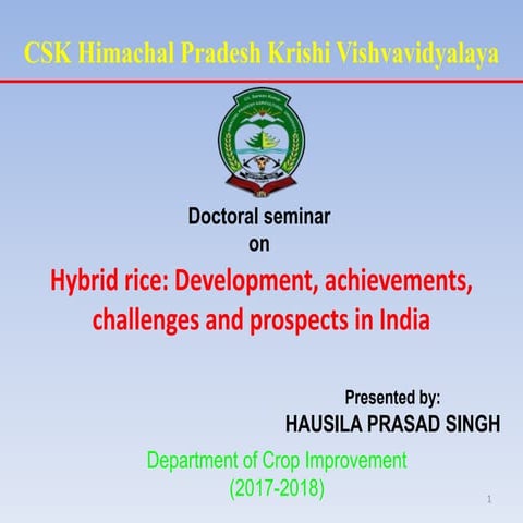 Hybrid rice: Development, achievement, challenges and prospects in India