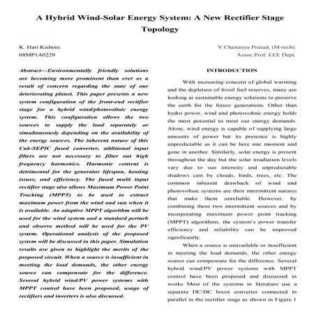 Modeling and Analysis of Hybrid Solar/Wind Power System for a Small ...