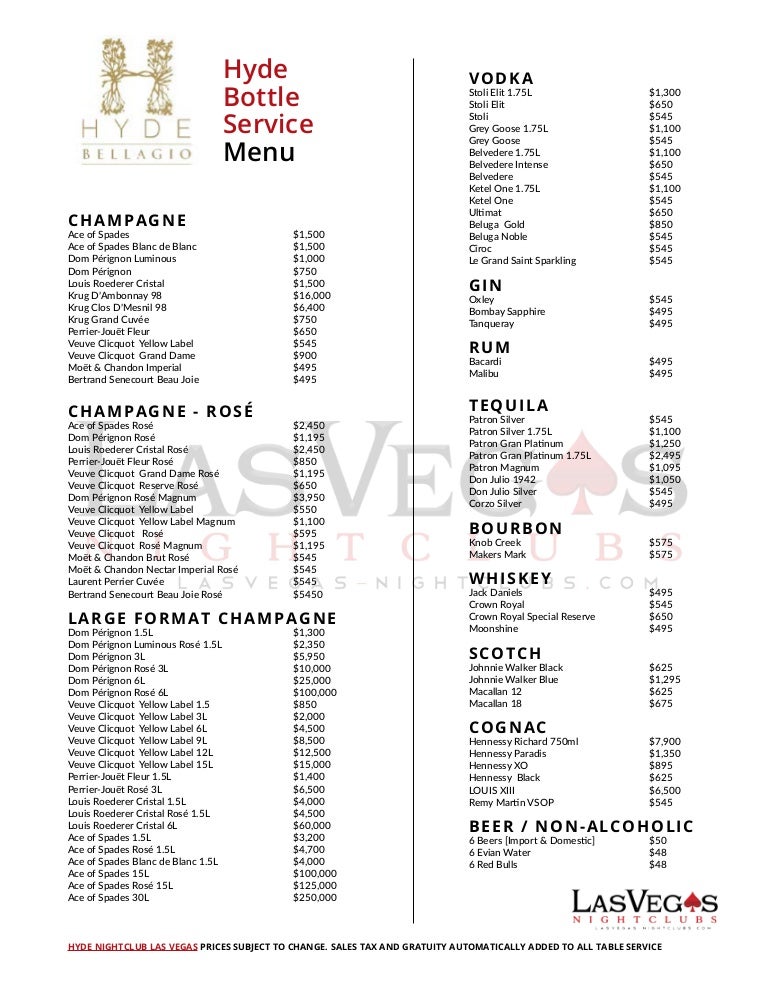 tao las vegas bottle service cost