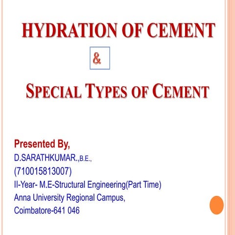 Hydration of cement