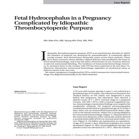 Hydroceph in 3 rd trimester itp