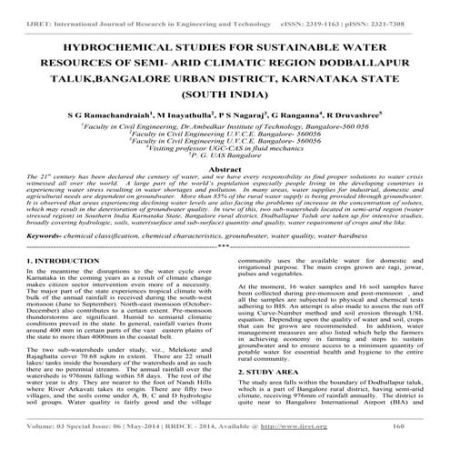Hydrochemical studies for sustainable water resources of semi  arid climatic ...