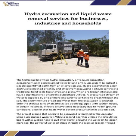Hydro excavation and liquid waste removal services for businesses, industries...