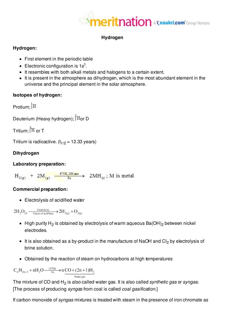 Hydrogen Revision Notes
