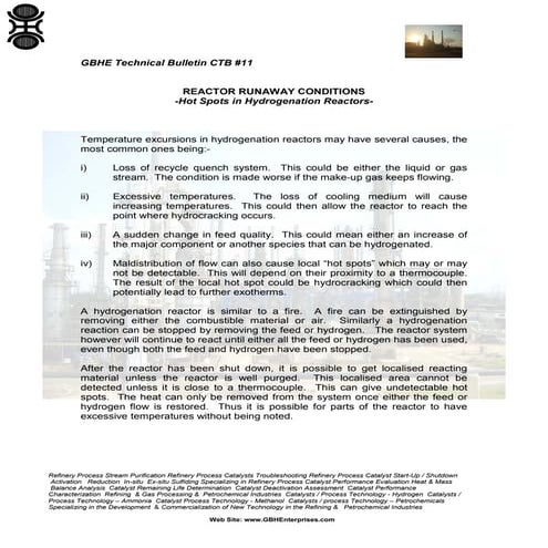 Hydrogenation Reactor Run Away Conditions