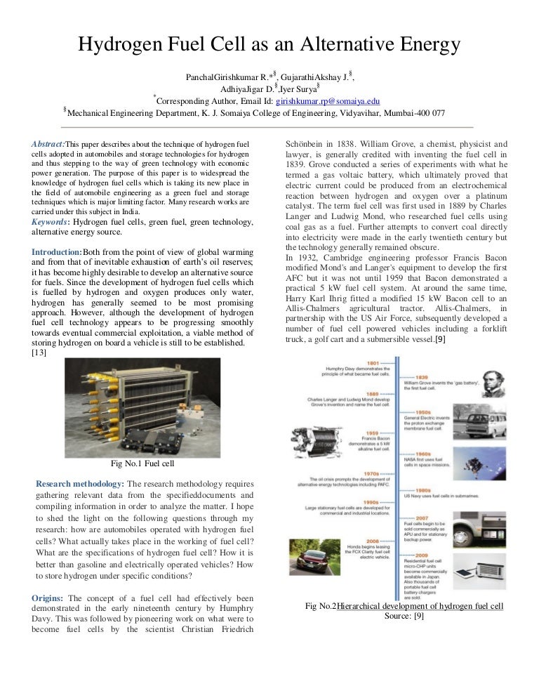 Hydrogen fuel cell as an alternative energy