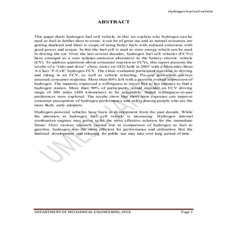 Hydrogen fuel cell vehicle