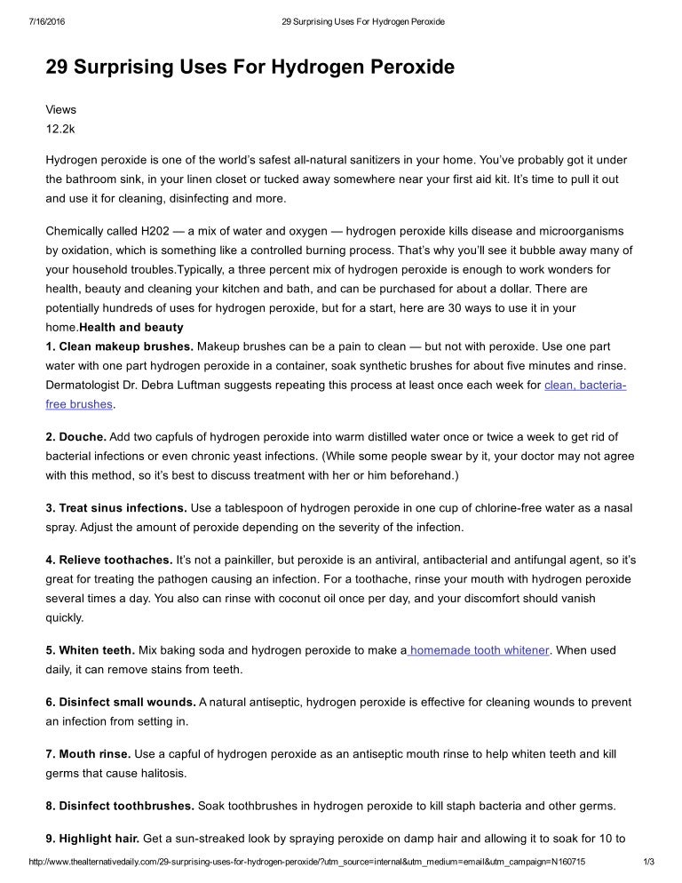 Hydrogen peroxide 29 surprising uses