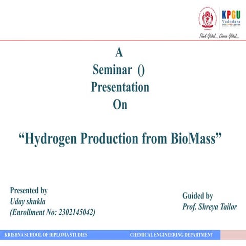 Hydrogen Production from Biomass presentation | PPTX